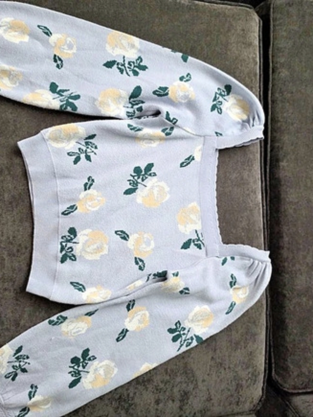 Willow & Wind Floral Crew Neck Sweater Blue & Cream Size Small